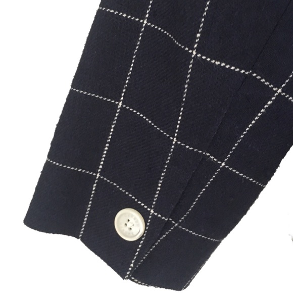 LRL Lauren Ralph Lauren ⌘ Silk + Linen Cropped Jacket ⌘ Windowpane Plaid ⌘ Navy - Picture 3 of 9